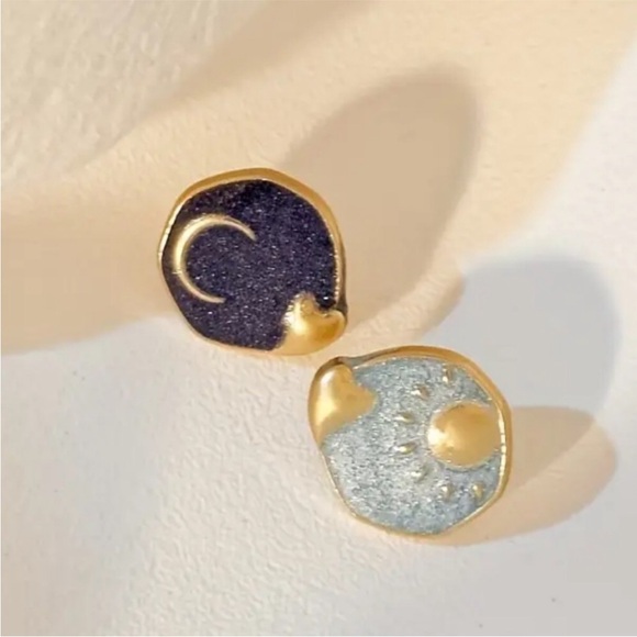 Gold and Blue Moon Earrings - Picture 1 of 3